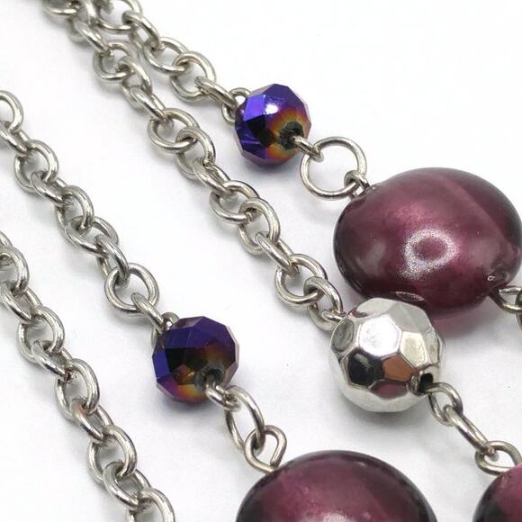 Purple Flat Round Beaded Necklace, Purple Crystal Beads, Two Strands, 24 Inches - Picture 9 of 10